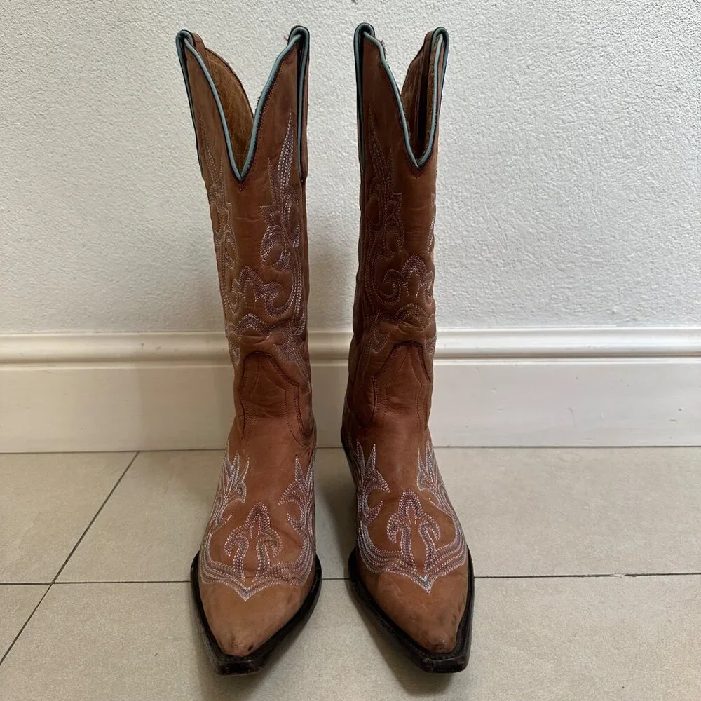 Lane by Anna Harris Brown Rodeo Cowgirl Leather Boots Size 7 - Picture 2 of 14